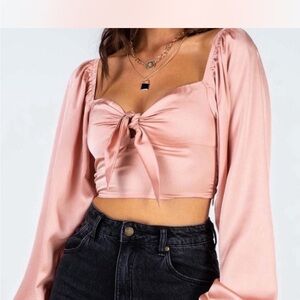 Princess Polly Pink Puff Sleeve Crop Blouse